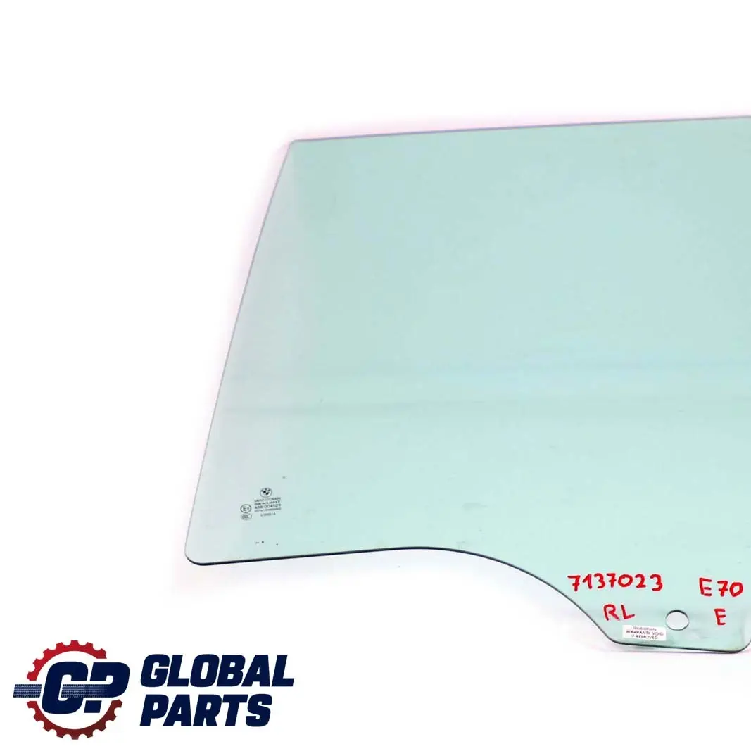 Puerta Trasera Izquierda Cristal Ventana Lateral Verde AS2 para BMW E70 con número de pieza 7137023 BMW E70 Puerta Trasera Izquierda Cristal Ventana Lateral Verde AS2 - SKU 7137023 - Número de pieza 7137023