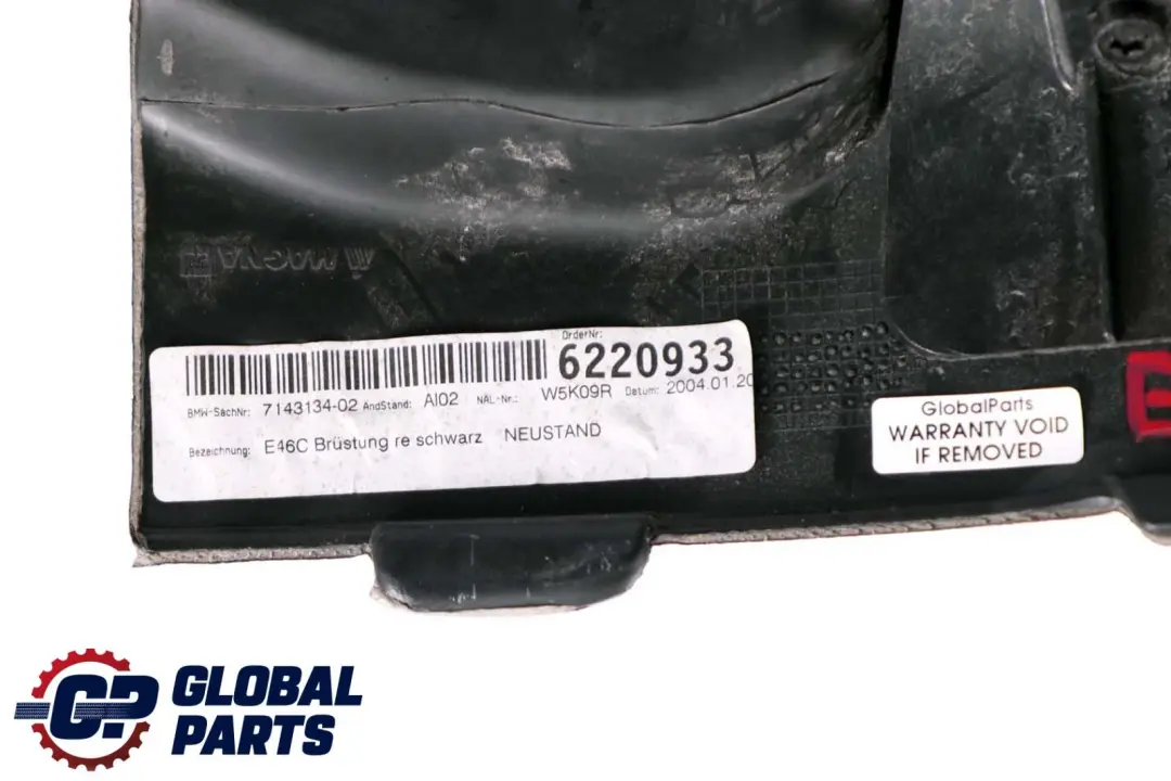 BMW 3 Series E46 Convertible Lateral Trim Panel Top Rear Right O/S Cover Black - SKU 7143134 - Part number 7143134