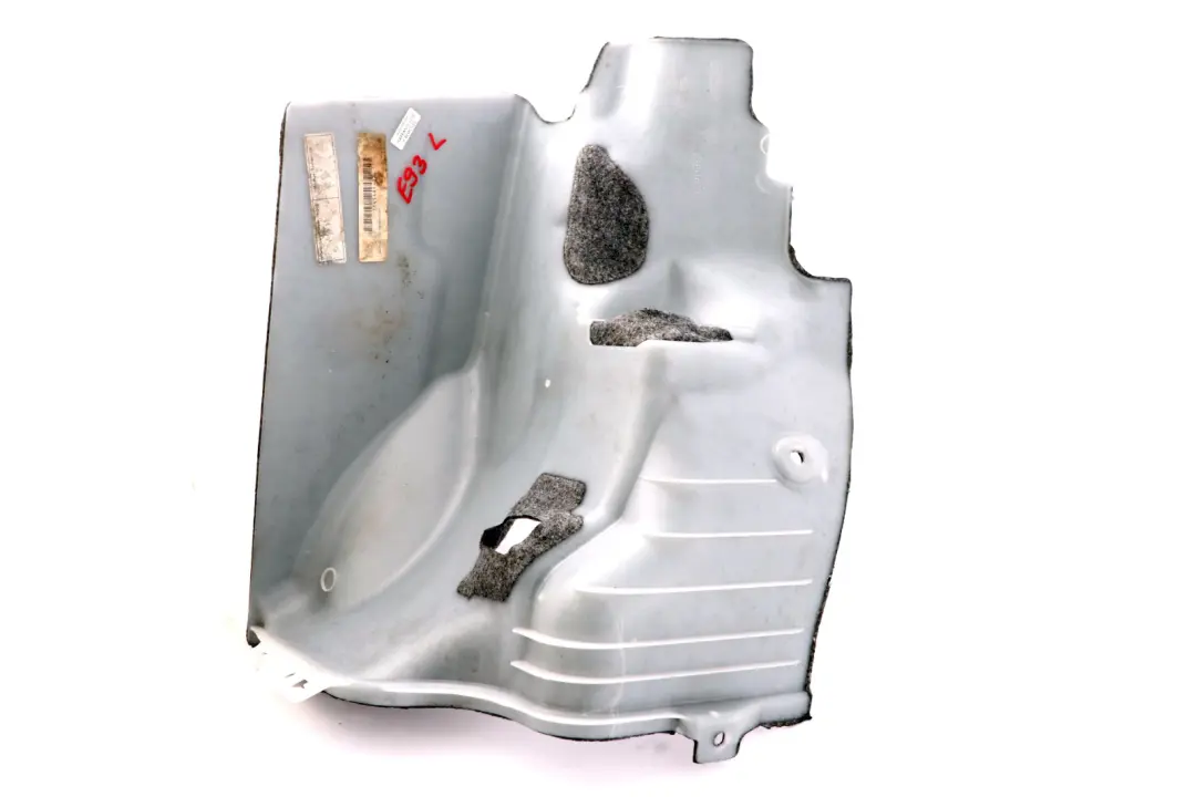 Trunk Trim Panel Left Grey para BMW E93 LCi con número de pieza 7145491 BMW E93 LCi Trunk Trim Panel Left Grey - SKU 7145491 - Número de pieza 7145491