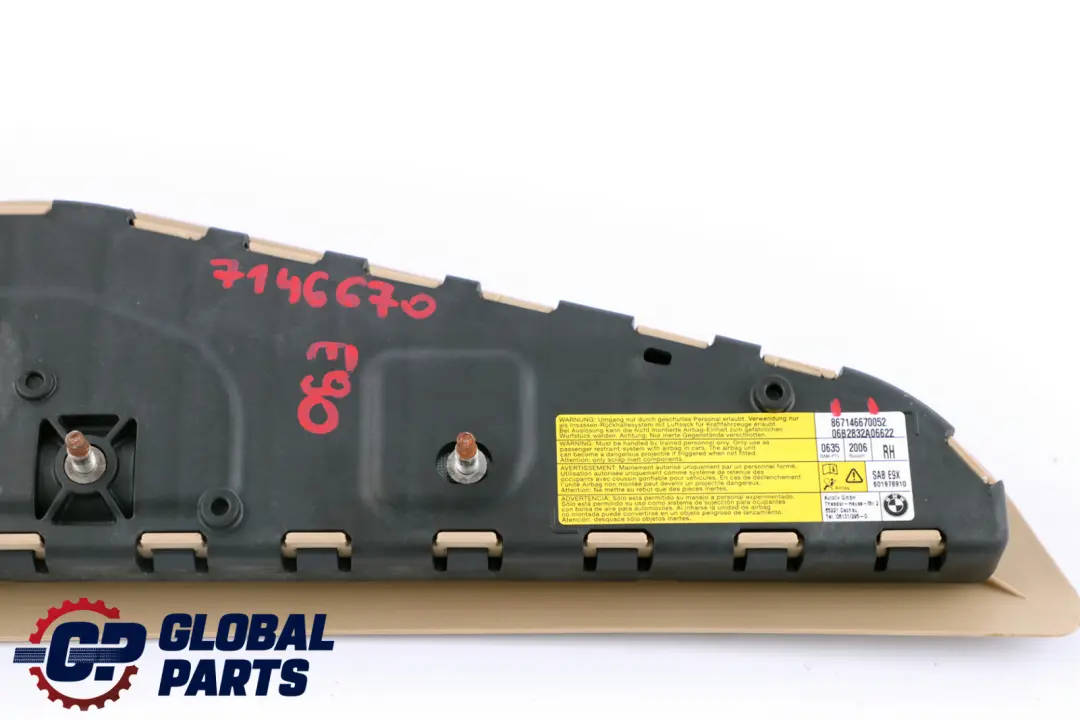 anteriore destro sedile laterale Air Module Beige per BMW E90 E91 LCI con numero di parte 7146670 BMW E90 E91 LCI anteriore destro sedile laterale Air Module Beige - SKU 7146670 - Numero di parte 7146670