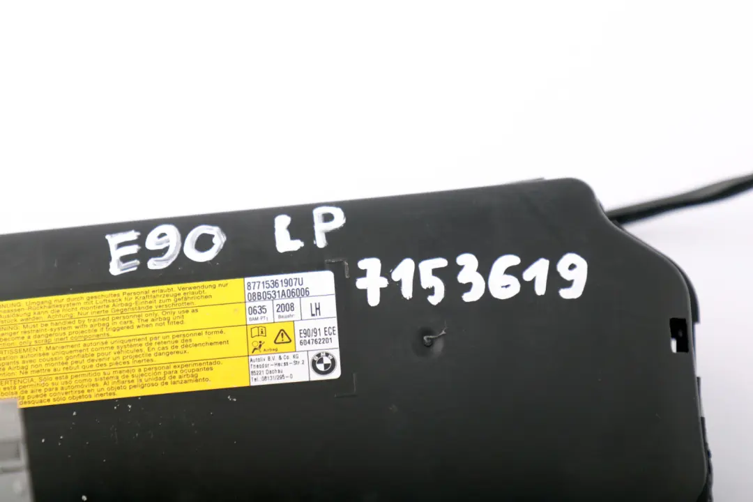 BMW E90 E91 Module D'Air De Siège Avant Gauche Côté Passager Noir - SKU 7153619 - Numéro de pièce 7153619