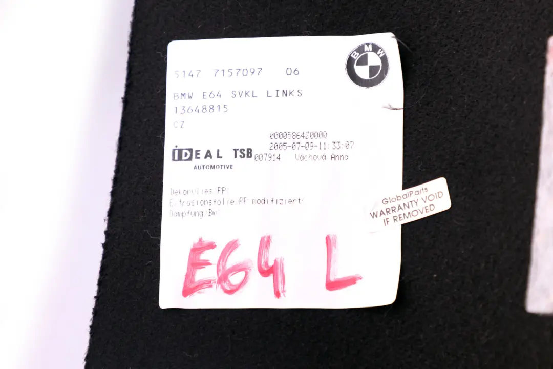 Reihe E64 E64N LCI Verkleidung Gepäckraum links 51477058153 7058153 für BMW 6 mit Teilenummer 7157097 BMW 6 Reihe E64 E64N LCI Verkleidung Gepäckraum links 51477058153 7058153 - SKU 7157097 - Teilenummer 7157097