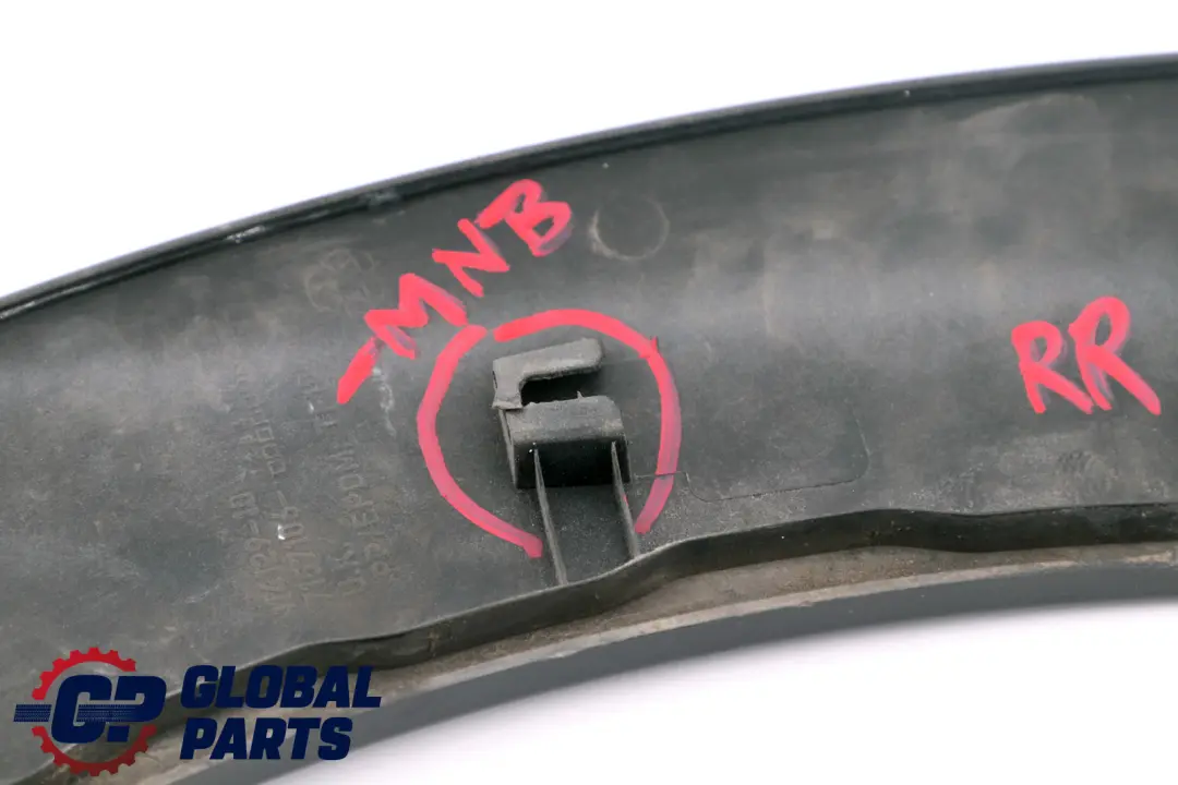 Right O/S Wheel Arch Trim Extension Flare Midnight Black to Mini R56 R57 Rear with Part number 7157106 Mini R56 R57 Rear Right O/S Wheel Arch Trim Extension Flare Midnight Black - SKU 7157106-MNB - Part number 7157106