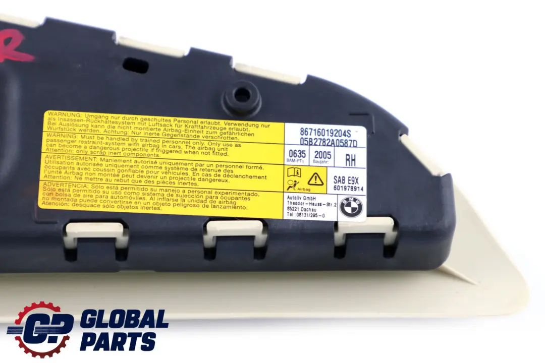 BMW E90 E91 LCI Airbag Lateral Delantero Derecho Asiento Lemon - SKU 7160192 - Número de pieza 7160192