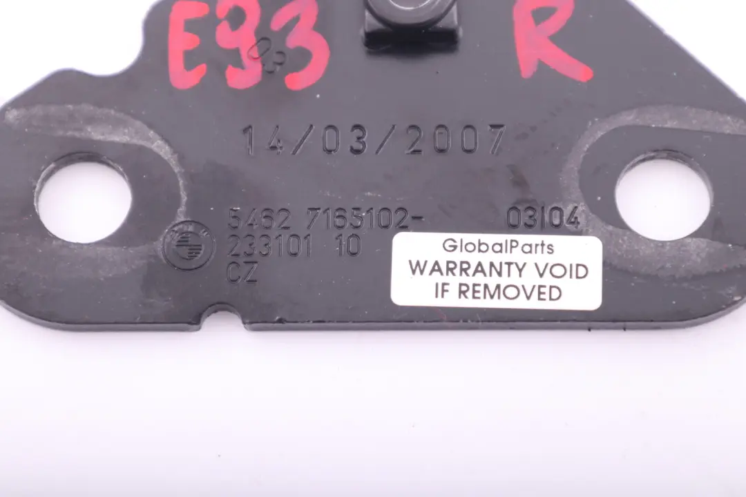 Rollover Protection Right Mount Plate O/S to BMW 3 Series E93 Convertible Hardtop with Part number 7165102 BMW 3 Series E93 Convertible Hardtop Rollover Protection Right Mount Plate O/S - SKU 7165102 - Part number 7165102