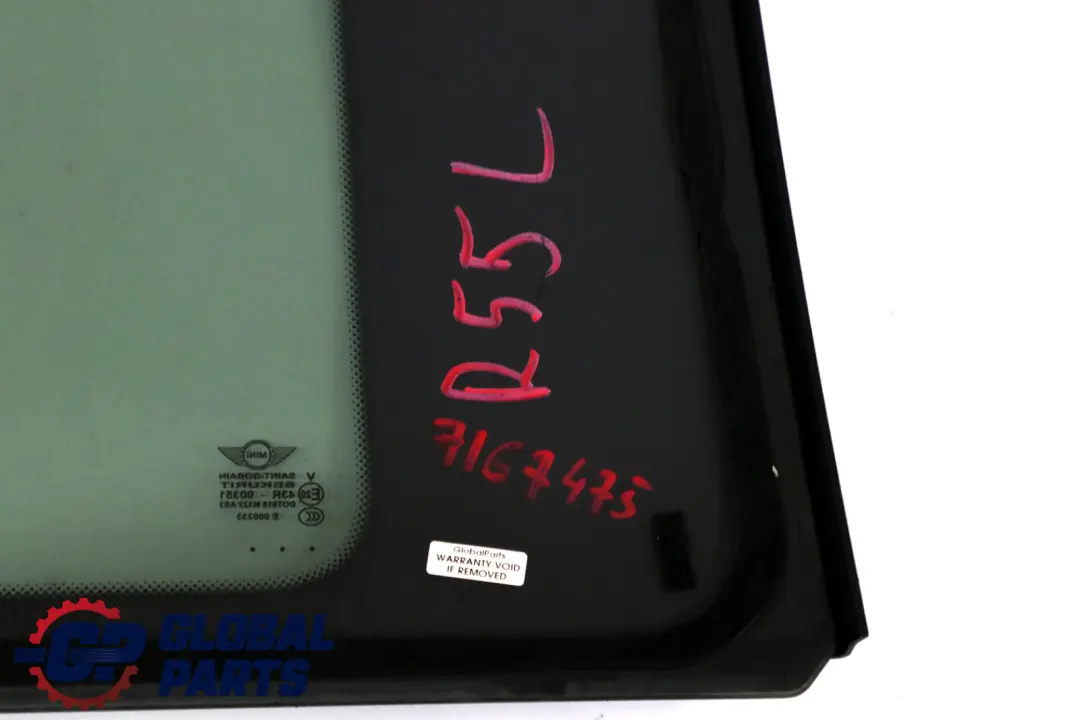Quarter Side Window Glass Tinted Black Rear Left AS3 to Mini Cooper Clubman R55 with Part number 7167475 Mini Cooper Clubman R55 Quarter Side Window Glass Tinted Black Rear Left AS3 - SKU 7167475 - Part number 7167475