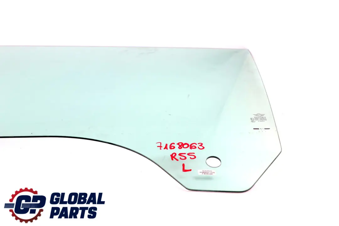 Ventana Lateral Verde Puerta Delantera Cristal Izquierdo AS2 para Mini R55 con número de pieza 7168063 Mini R55 Ventana Lateral Verde Puerta Delantera Cristal Izquierdo AS2 - SKU 7168063 - Número de pieza 7168063