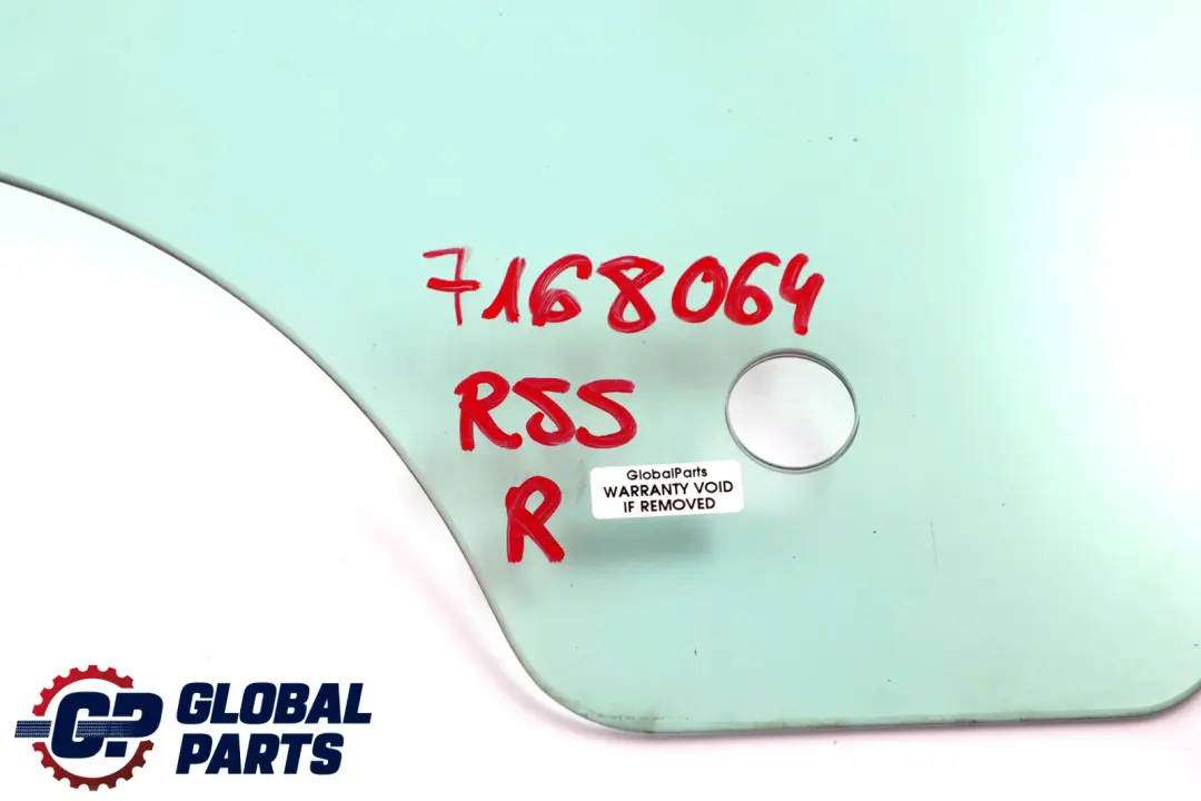 Front Right O/S Drivers Side Window Door Glass to MINI Clubman R55 Cooper One with Part number 7168064 MINI Clubman R55 Cooper One Front Right O/S Drivers Side Window Door Glass - SKU 7168064 - Part number 7168064