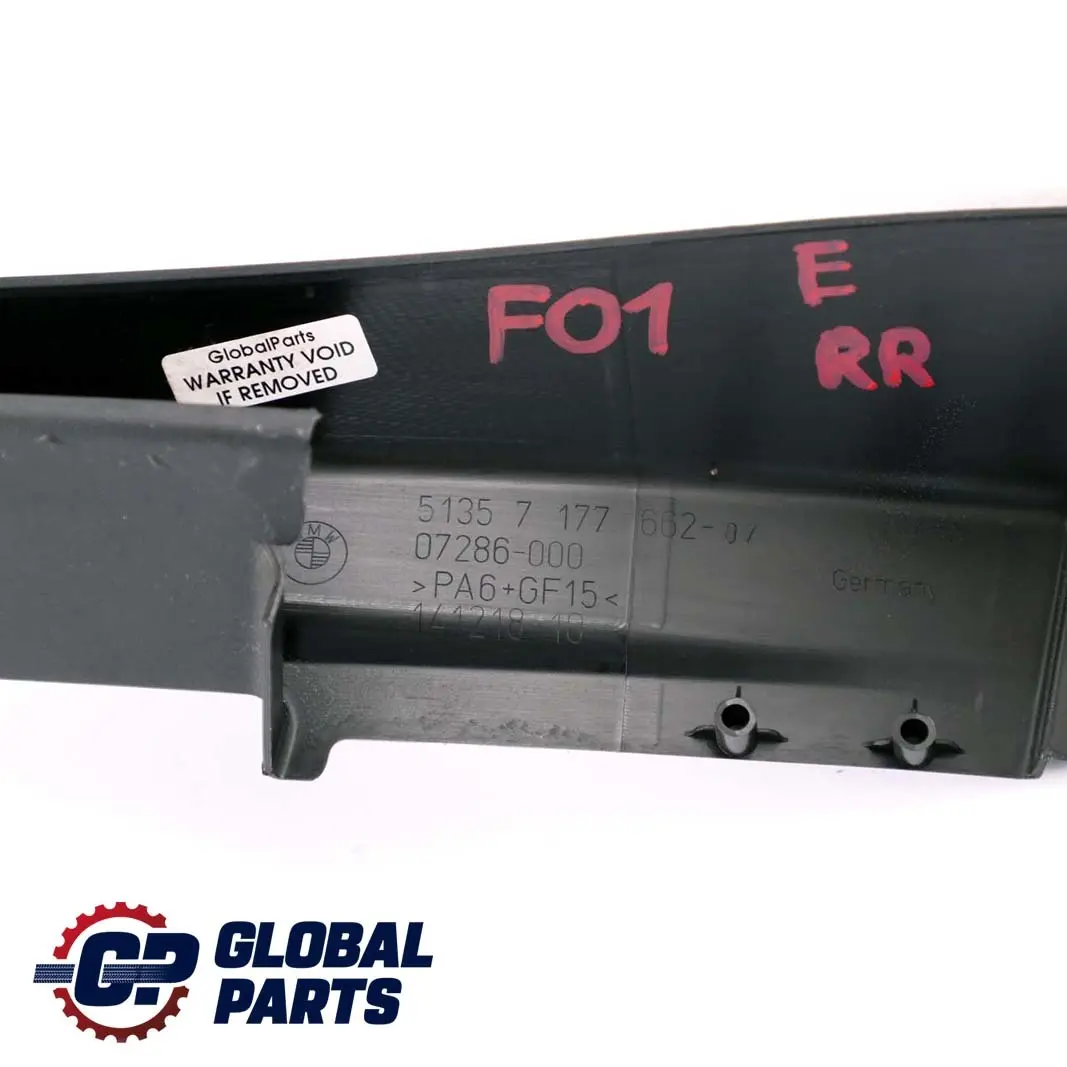 Right O/S Door Window Frame Trim Cover Black to BMW 7 Series F01 Rear with Part number 7177662 BMW 7 Series F01 Rear Right O/S Door Window Frame Trim Cover Black - SKU 7177662 - Part number 7177662