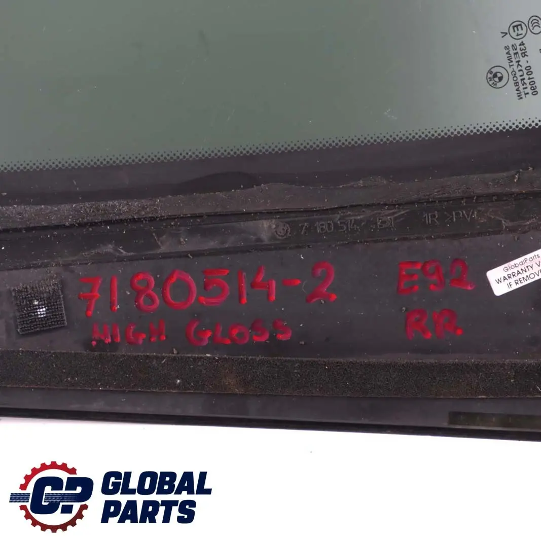  Vetro Laterale Portiera BMW E92 Nero AS3 Posteriore Destro Finitura Lucida - SKU 7180514-2 - Numero di parte 7180514