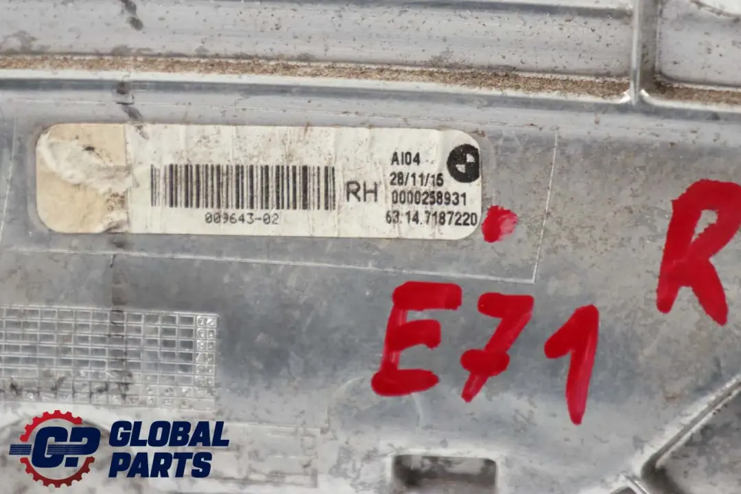 BMW X6 E71 Tail Light Fog Light Lamp Rear Right - SKU 7187220 - Part number 7187220