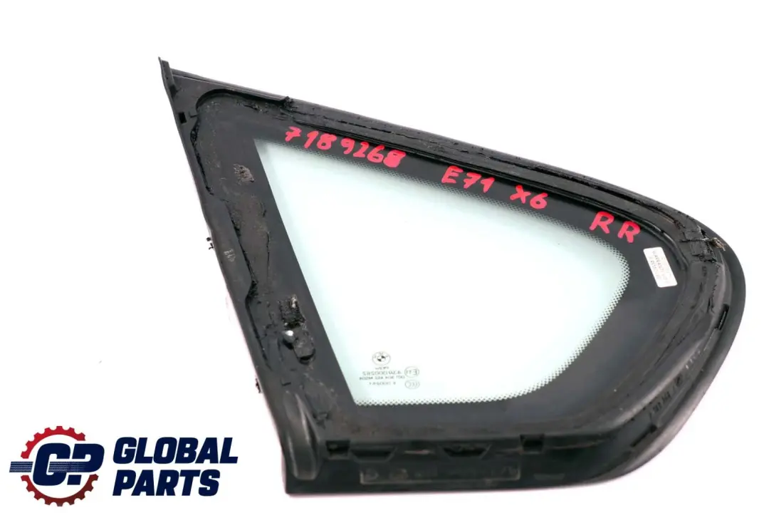 Green Side Window Rear Right With Gasket O/S AS2 to BMW X6 Series E71 with Part number 7189268 BMW X6 Series E71 Green Side Window Rear Right With Gasket O/S AS2 - SKU 7189268 - Part number 7189268