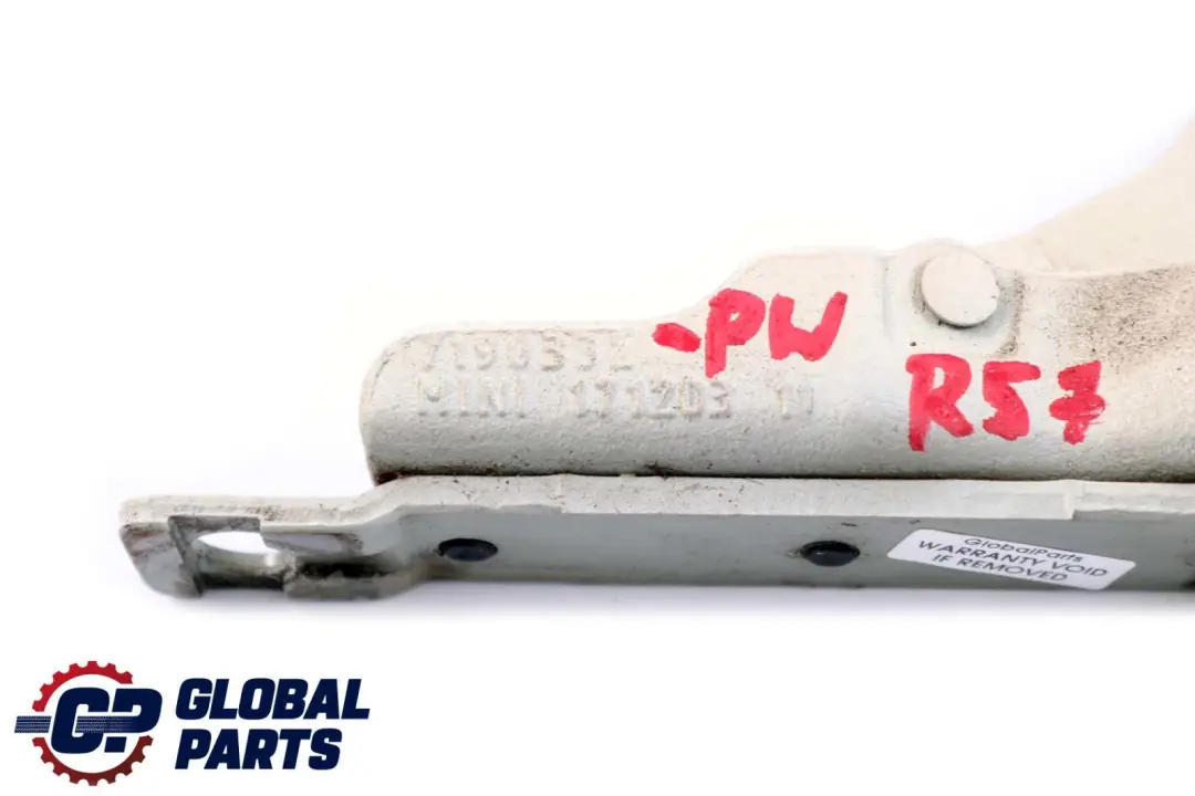 Right Boot Trunk Tailgate Hinge O/S Pepper White to BMW Mini Cooper Cabrio R57 with Part number 7190332 BMW Mini Cooper Cabrio R57 Right Boot Trunk Tailgate Hinge O/S Pepper White - SKU 7190332-PW - Part number 7190332