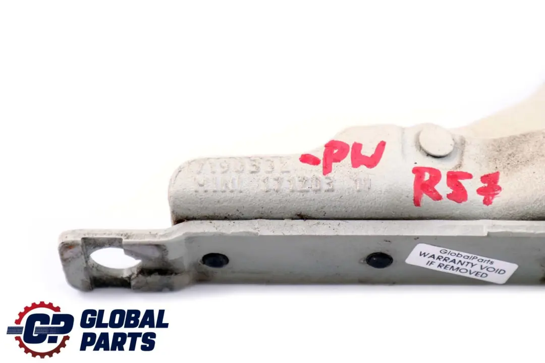 Right Boot Trunk Tailgate Hinge O/S Pepper White to BMW Mini Cooper Cabrio R57 with Part number 7190332 BMW Mini Cooper Cabrio R57 Right Boot Trunk Tailgate Hinge O/S Pepper White - SKU 7190332-PW - Part number 7190332