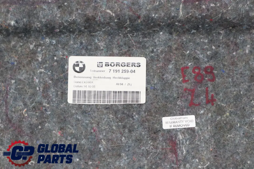 Coffre Arrière Couvercle Panneau Habillage Tapis pour BMW Z4 E89 Convertible à propos du numéro de pièce 7191259 BMW Z4 E89 Convertible Coffre Arrière Couvercle Panneau Habillage Tapis - SKU 7191259 - Numéro de pièce 7191259