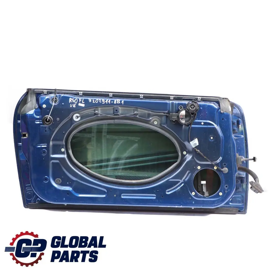 Front Left Door N/S Indi Blue Metallic - 896 to Mini Cooper One R50 R52 R53 with Part number 7202911 Mini Cooper One R50 R52 R53 Front Left Door N/S Indi Blue Metallic - 896 - SKU 7202911-IB1 - Part number 7202911