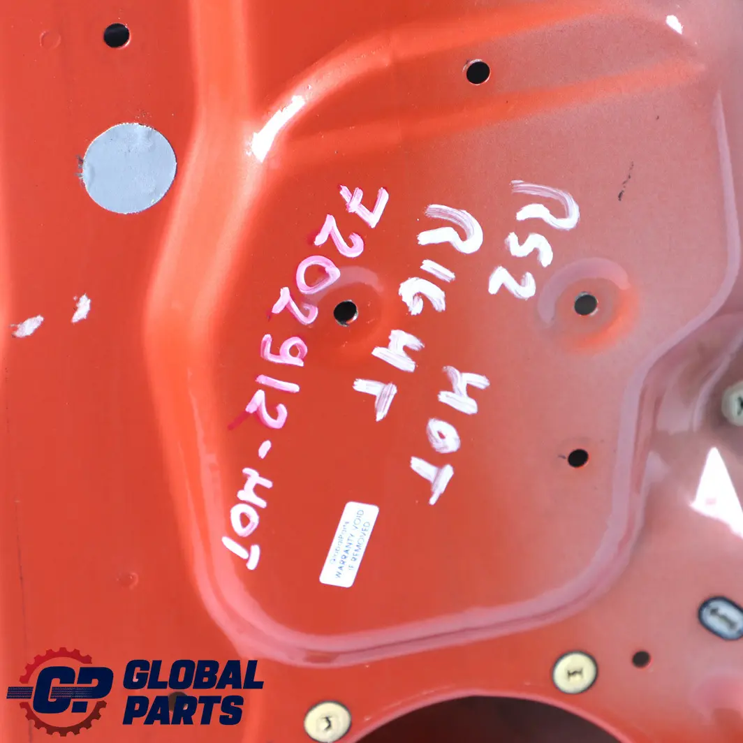 Door Front Right O/S Hot Orange Metallic - A26 to Mini Cooper One 1 R50 R52 R53 with Part number 7202912 Mini Cooper One 1 R50 R52 R53 Door Front Right O/S Hot Orange Metallic - A26 - SKU 7202912-HOT - Part number 7202912