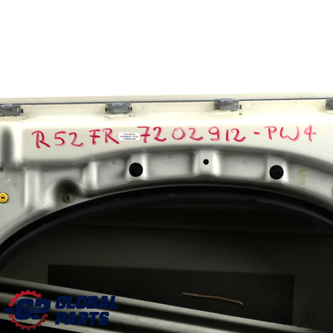Door Front Right O/S Pepper White - 850 to Mini Cooper One 4 R50 R52 R53 with Part number 7202912 Mini Cooper One 4 R50 R52 R53 Door Front Right O/S Pepper White - 850 - SKU 7202912-PW4 - Part number 7202912