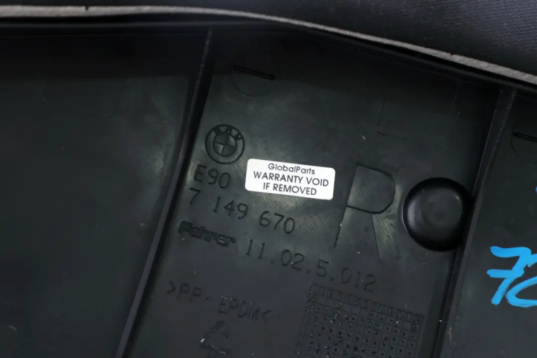 Lateral Trim Side Cover Rear Right O/S Seats Cloth to BMW 3 Series E90 LCI with Part number 7149670 BMW 3 Series E90 LCI Lateral Trim Side Cover Rear Right O/S Seats Cloth - SKU 7213594 - Part number 7149670