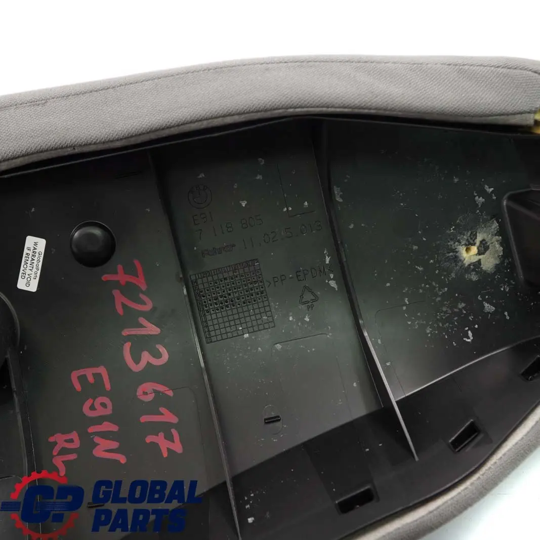 Asiento Trasero Izquierdo Side Finisher Cloth Vertex Grey para BMW E91 LCI Touring con número de pieza 7213617 BMW E91 LCI Touring Asiento Trasero Izquierdo Side Finisher Cloth Vertex Grey - SKU 7213617 - Número de pieza 7213617