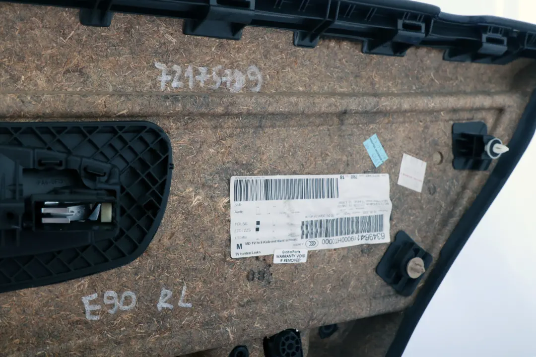 BMW E90 E90N Forro tarjeta puerta cuero negro panel trasero izquierdo - SKU 7217579 - Número de pieza 51427217579