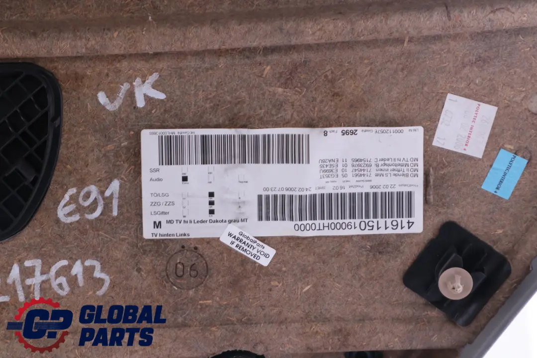BMW E91 Touring Pannello posteriore sinistro della scheda porta in pelle grigia - SKU 7217613 - Numero di parte 7217613