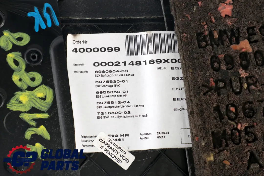 Right O/S Lateral Trim Panel Lining Black Leather to BMW 3 Series E92 1 Rear with Part number 7218808 BMW 3 Series E92 1 Rear Right O/S Lateral Trim Panel Lining Black Leather - SKU 7218808-1 - Part number 7218808