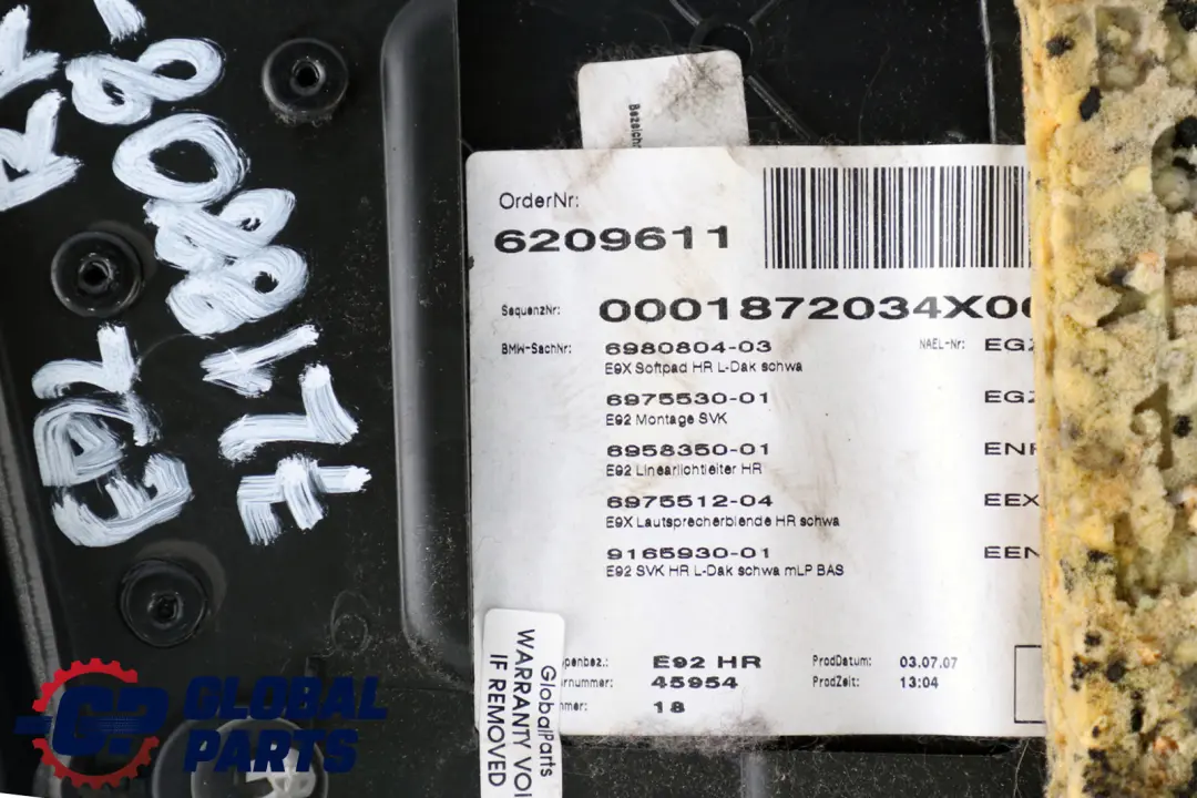 BMW 3 Series E92 2 Rear Right O/S Lateral Trim Panel Lining Black Leather - SKU 7218808-2 - Part number 7218808