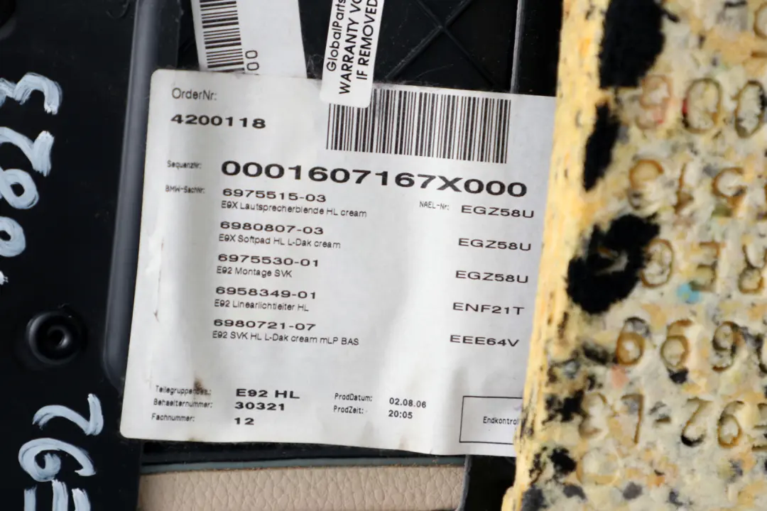 Left N/S Lateral Trim Panel Lining Cream Beige Leather to BMW 3 Series E92 Rear with Part number 7218823 BMW 3 Series E92 Rear Left N/S Lateral Trim Panel Lining Cream Beige Leather - SKU 7218823 - Part number 7218823