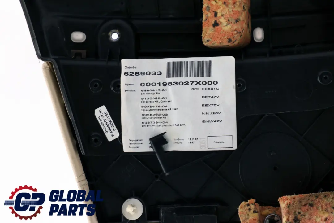 Right O/S Lateral Trim Panel Lining Leather Cream Beige to BMW 3 E93 Cabrio Rear with Part number 7218920 BMW 3 E93 Cabrio Rear Right O/S Lateral Trim Panel Lining Leather Cream Beige - SKU 7218920 - Part number 7218920