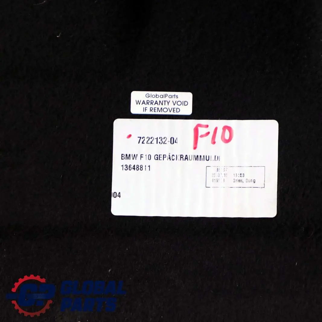 Kofferraumboden Staufach Trim Panel Abdeckung Teppich für BMW F10 F11 mit Teilenummer 7222132 BMW F10 F11 Kofferraumboden Staufach Trim Panel Abdeckung Teppich - SKU 7222132 - Teilenummer 7222132