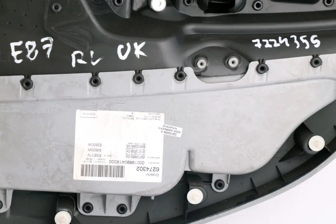 Left N/S Door Card Trim Panel Grey Leather to BMW 1 Series E87 LCI Rear with Part number 7224355 BMW 1 Series E87 LCI Rear Left N/S Door Card Trim Panel Grey Leather - SKU 7224355 - Part number 7224355