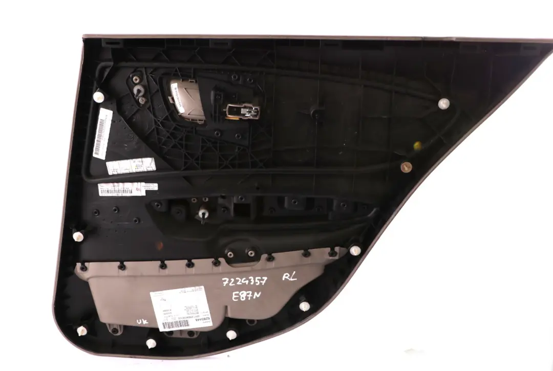 Left N/S Door Card Trim Panel Beige Leather to BMW 1 Series E87 LCI Rear with Part number 7224357 BMW 1 Series E87 LCI Rear Left N/S Door Card Trim Panel Beige Leather - SKU 7224357 - Part number 7224357