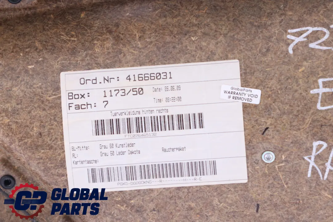 Reihe E60 E61 LCI Türverkleidung Hinten Rechts Leder Grau BMW 5 - SKU 7233328 - Teilenummer 7233328