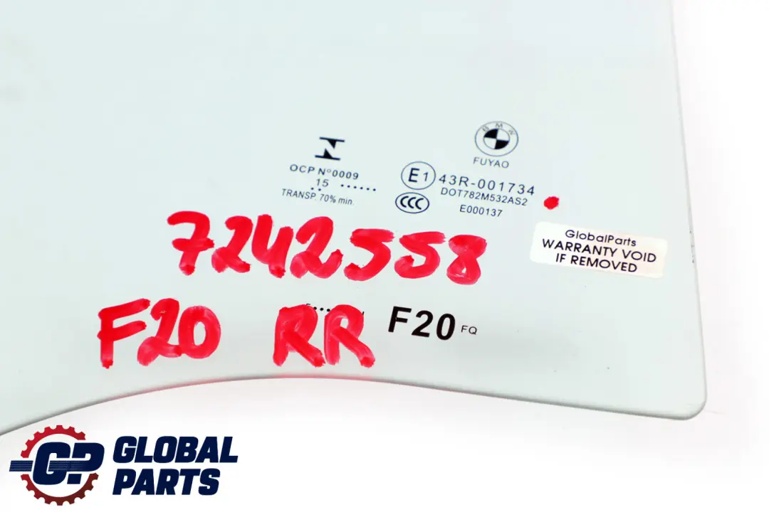 BMW 1 F20 LCI Disque de Porte Arriere Droite Vitrification Vert Verre - SKU 7242558 - Numéro de pièce 51357242558