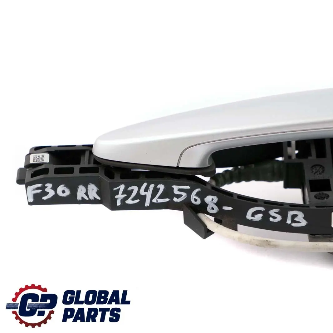 Right Outside Door Grab Handle O/S Glacier Silber A83 Silver to BMW 3 F30 F31 Rear with Part number 7242568 BMW 3 F30 F31 Rear Right Outside Door Grab Handle O/S Glacier Silber A83 Silver - SKU 7242568-GSB - Part number 7242568