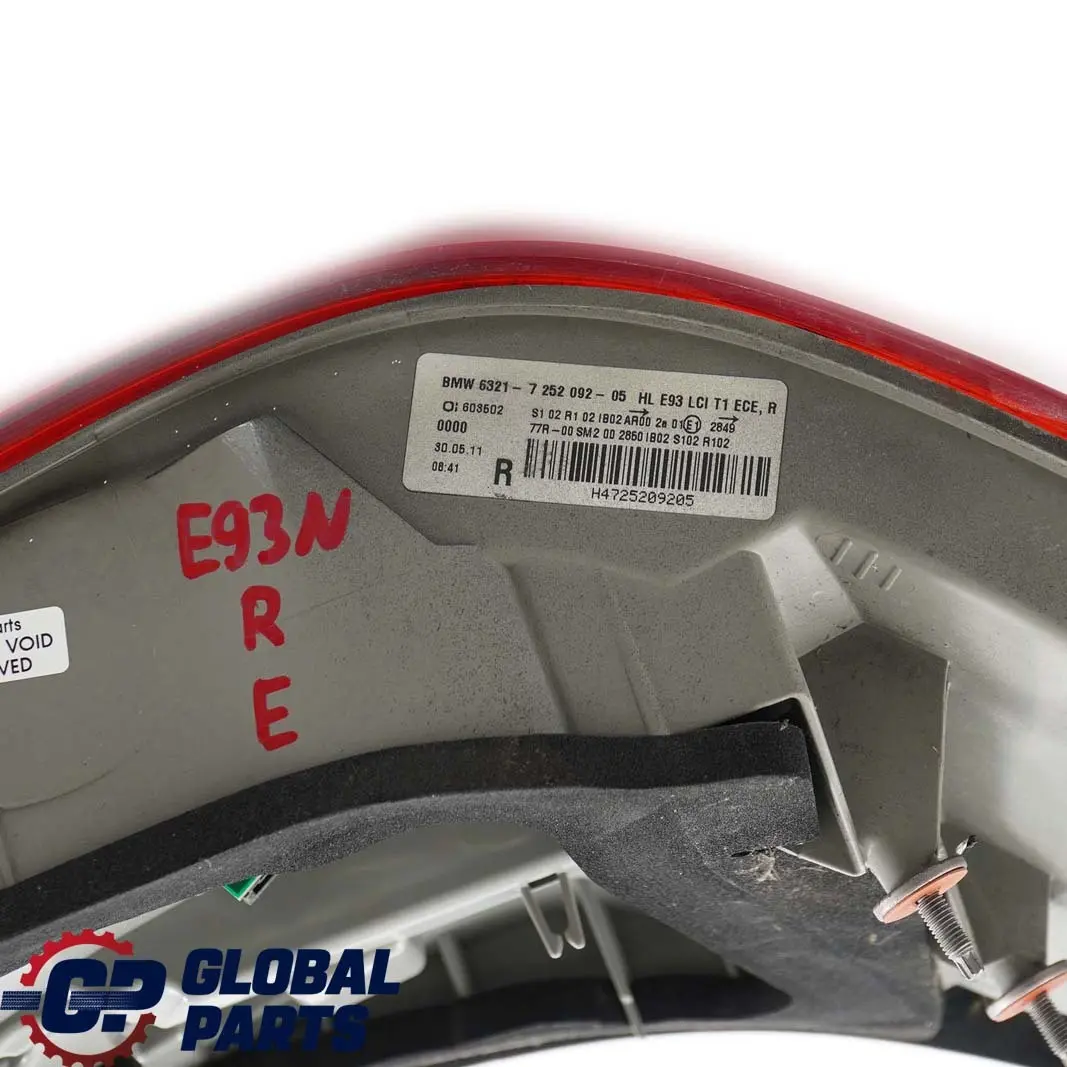 BMW E93 LCI Cabrio Fanale Posteriore Pannello Laterale Destro - SKU 7252092 - Numero di parte 7252092