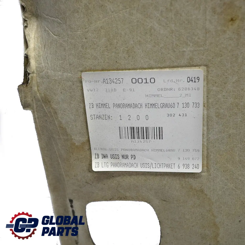 BMW E91 E91N Podsufitka profilowana grau szara - SKU 7252701 - Numer Części 7252701