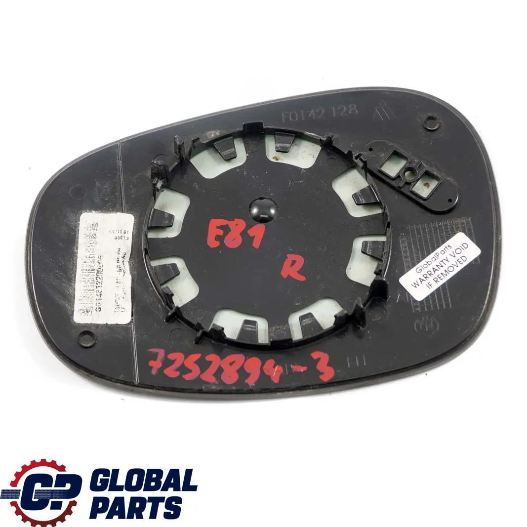Right O/S Mirror Glass Wide Angle to BMW 1 3 Series 3 E81 E87 E90 E91 LCI with Part number 7252894 BMW 1 3 Series 3 E81 E87 E90 E91 LCI Right O/S Mirror Glass Wide Angle - SKU 7252894-3 - Part number 7252894