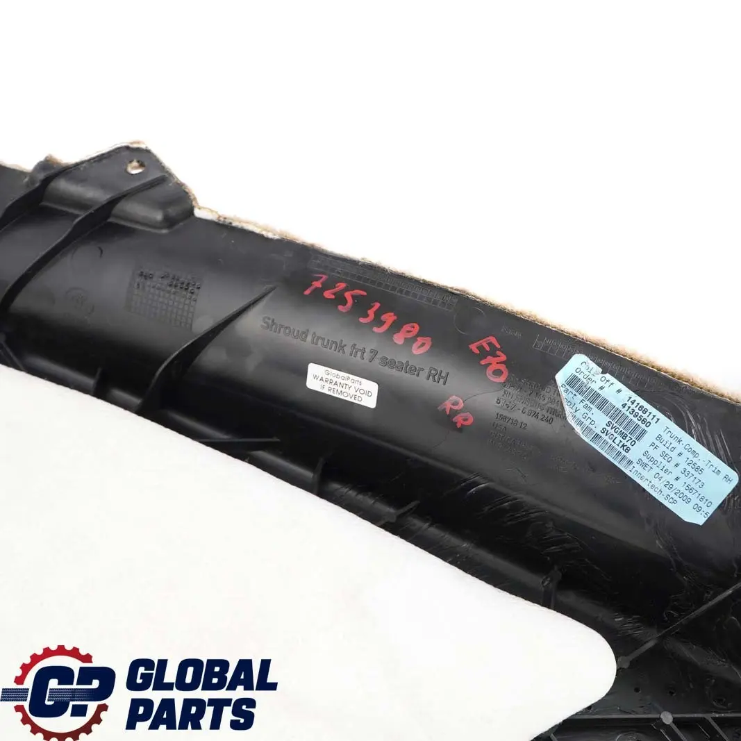 Maletero Embellecedor Lateral Derecho Beige para BMW E70 con número de pieza 7253980 BMW E70 Maletero Embellecedor Lateral Derecho Beige - SKU 7253980 - Número de pieza 7253980