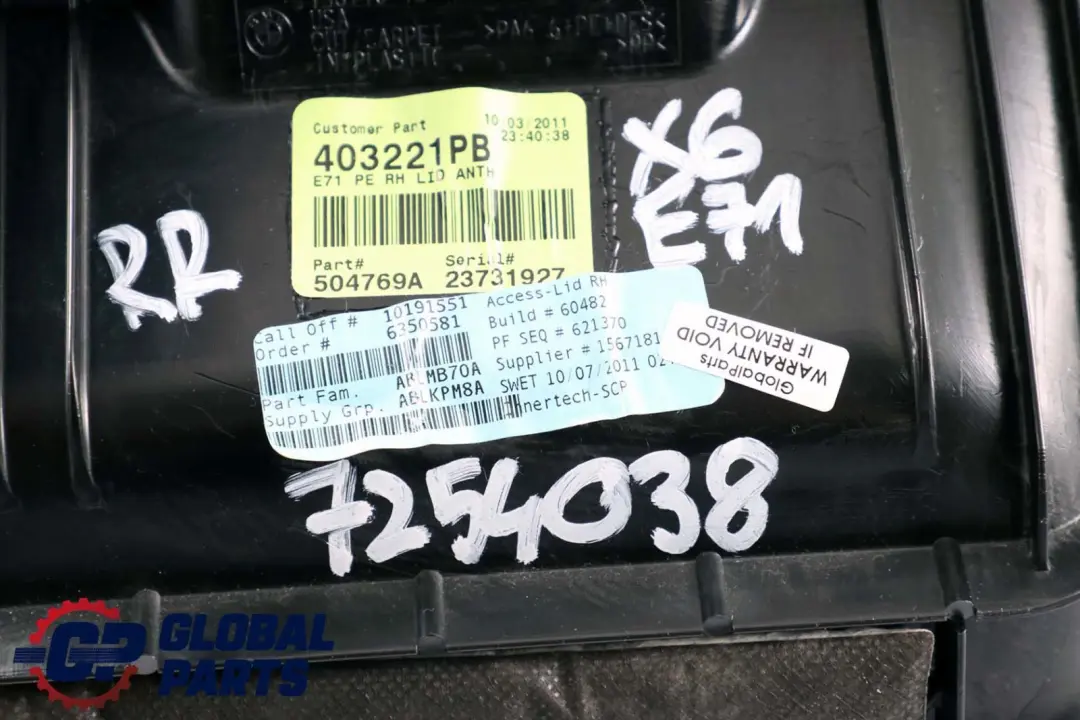 BMW X6 E71 Couvercle de Tapis de Coffre Arrière Droit Schwarz - SKU 7254038 - Numéro de pièce 7246988