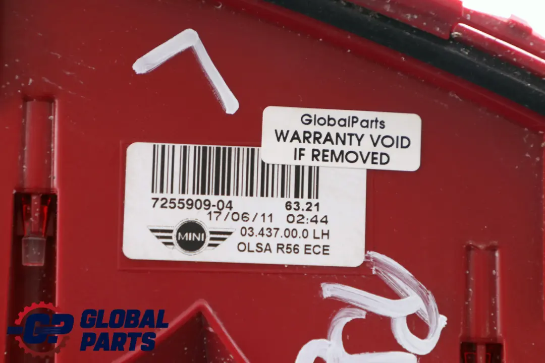 Mini Cooper One R56 R57 LCI Rear Tail Light Lamp Left N/S Outer - SKU 7255909 - Part number 7255909