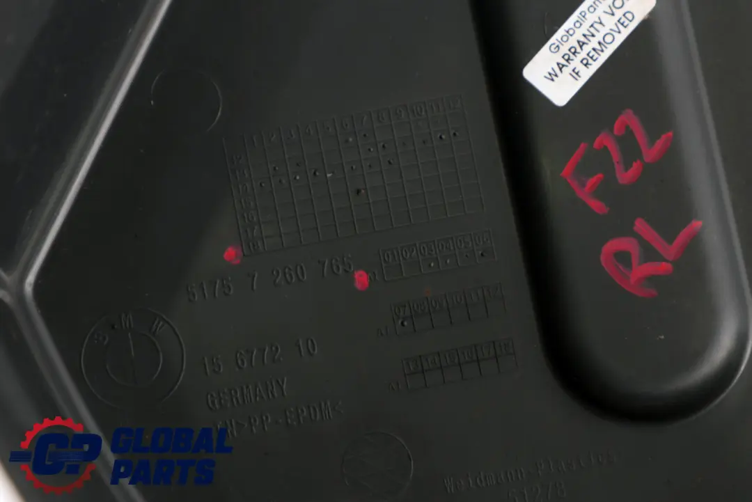 Panneau Garniture Soubassement Arrière Gauche pour BMW F22 F23 à propos du numéro de pièce 7260765 BMW F22 F23 Panneau Garniture Soubassement Arrière Gauche - SKU 7260765 - Numéro de pièce 7260765