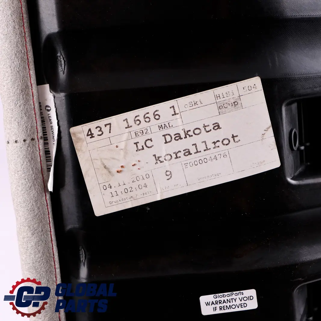 Trasero Derecho O / S Cubierta Sofa Asiento De cuero rojo para BMW E92 Coupe con número de pieza 7266132 BMW E92 Coupe Trasero Derecho O / S Cubierta Sofa Asiento De cuero rojo - SKU 7266132 - Número de pieza 7266132