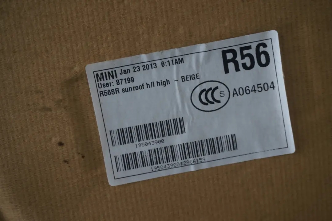 R56N Headlining Lift-Up Slide-Back Sunroof Light Beige to BMW MINI Cooper One R56 with Part number 7266522 BMW MINI Cooper One R56 R56N Headlining Lift-Up Slide-Back Sunroof Light Beige - SKU 7266522 - Part number 7266522