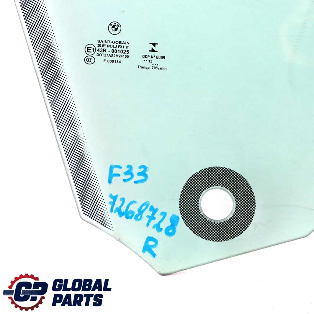 Vitre de la porte avant droite AS2 pour BMW F33 F83 M4 à propos du numéro de pièce 7268728 BMW F33 F83 M4 Vitre de la porte avant droite AS2 - SKU 7268728 - Numéro de pièce 7268728