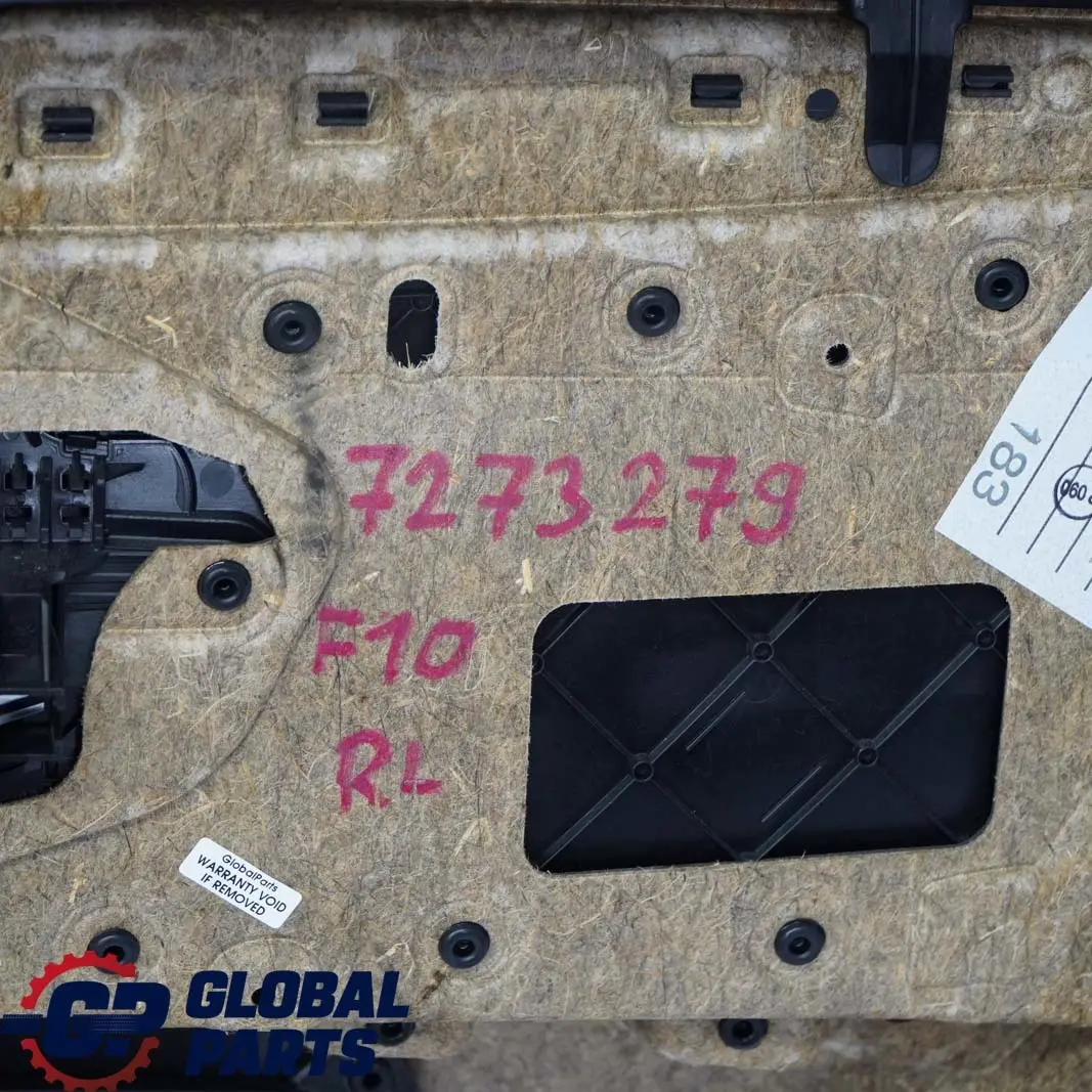 Left N/S Door Card Lining Trim Panel Black Leather to BMW 5 F10 F11 Rear with Part number 7273279 BMW 5 F10 F11 Rear Left N/S Door Card Lining Trim Panel Black Leather - SKU 7273279 - Part number 7273279