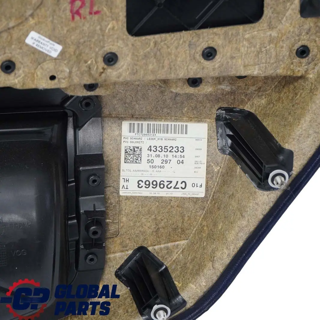 BMW 5 F10 F11 Rear Left N/S Door Card Lining Trim Panel Black Leather - SKU 7273279 - Part number 7273279