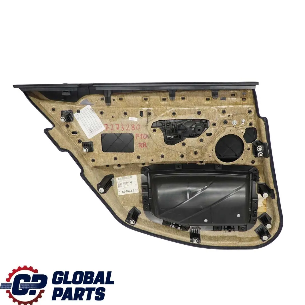 Right O/S Door Card Lining Trim Panel Black Leather to BMW 5 F10 F11 Rear with Part number 7273280 BMW 5 F10 F11 Rear Right O/S Door Card Lining Trim Panel Black Leather - SKU 7273280 - Part number 7273280