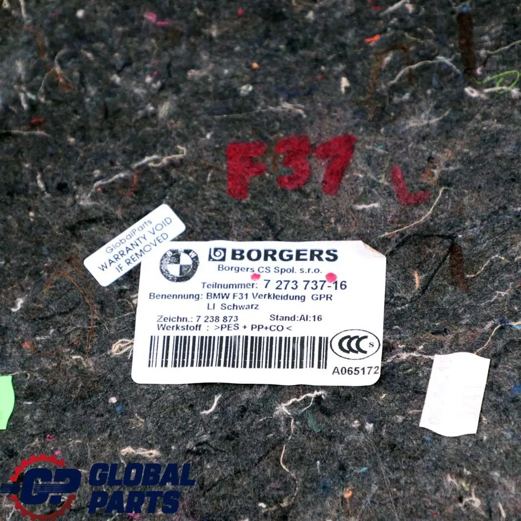 Maletero Panel Cubierta Izquierda Maletero Antracita para BMW F31 con número de pieza 7273737 BMW F31 Maletero Panel Cubierta Izquierda Maletero Antracita - SKU 7273737 - Número de pieza 7273737